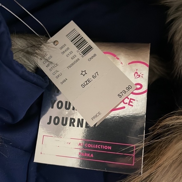 (NWT) Justice Big Girl’s Navy Hooded Parka Jacket, Size: (6/7) - Picture 4 of 16